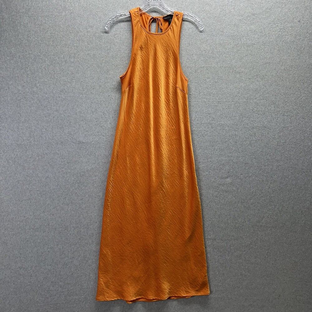 House of Harlow 1960 Dress Womens Size Medium Orange Satin Maxi Tie Back A Line